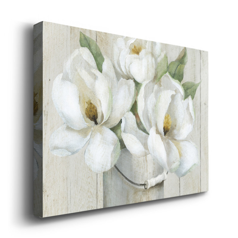 Shiplap Magnolias - Reproduction d'art sur toile tendue, H 36 po x l 24 po x P 1,5 po