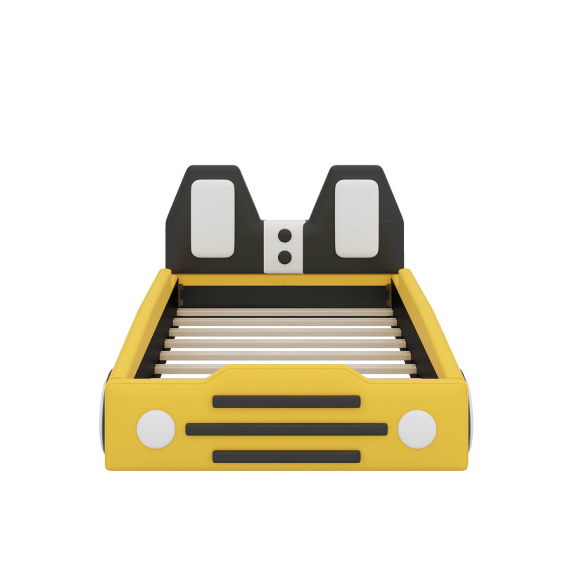 Twin Race Car-Shaped Platform Bed With Wheels, Yellow