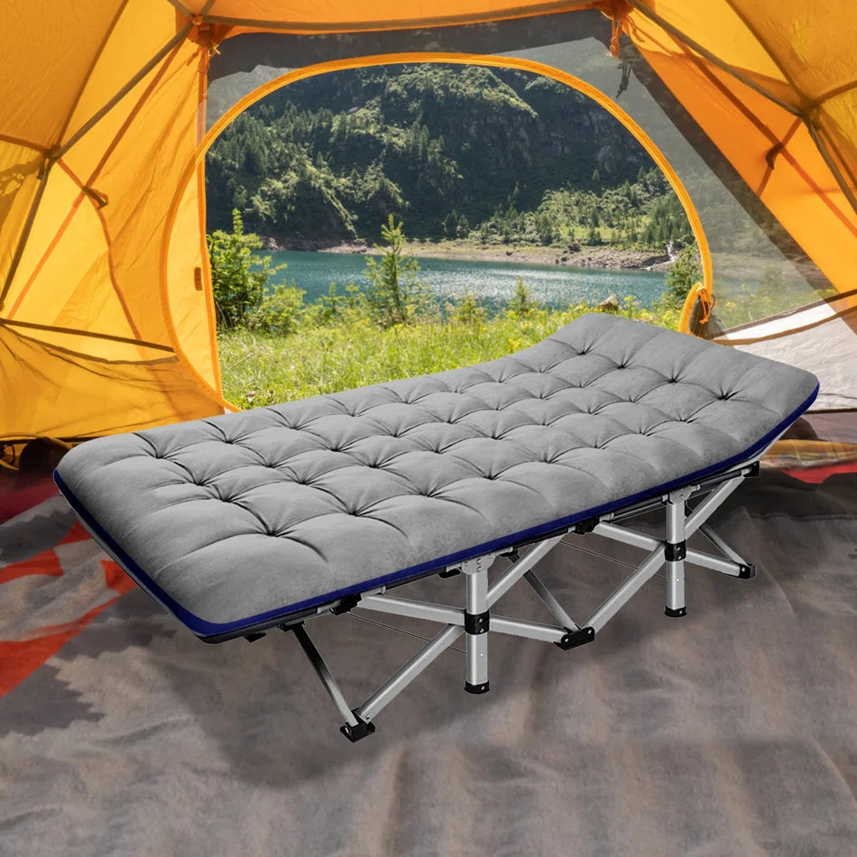 Professional camping cot setup demonstration showing proper assembly