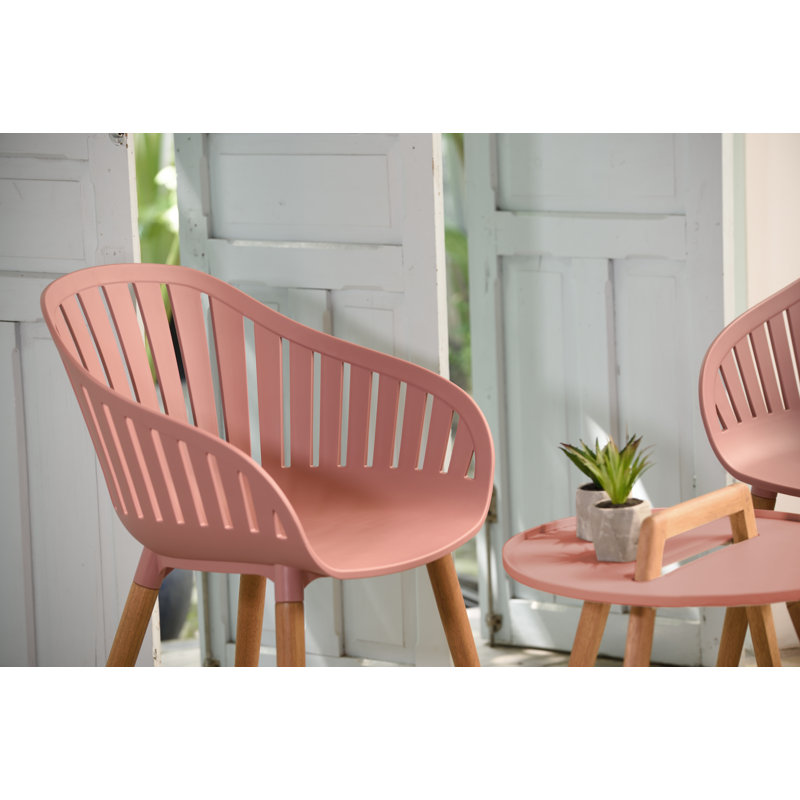 Chaises de salle à manger d'extérieur FSC en bois et résine rose, Rose