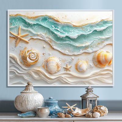 Coquillage et plage marbrée, paysage I - art mural côtier