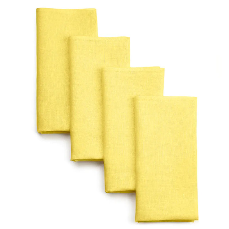 Serviettes d'angle en lin D'Moksha Homes, Jaune citron, L 10 po x L 10 po