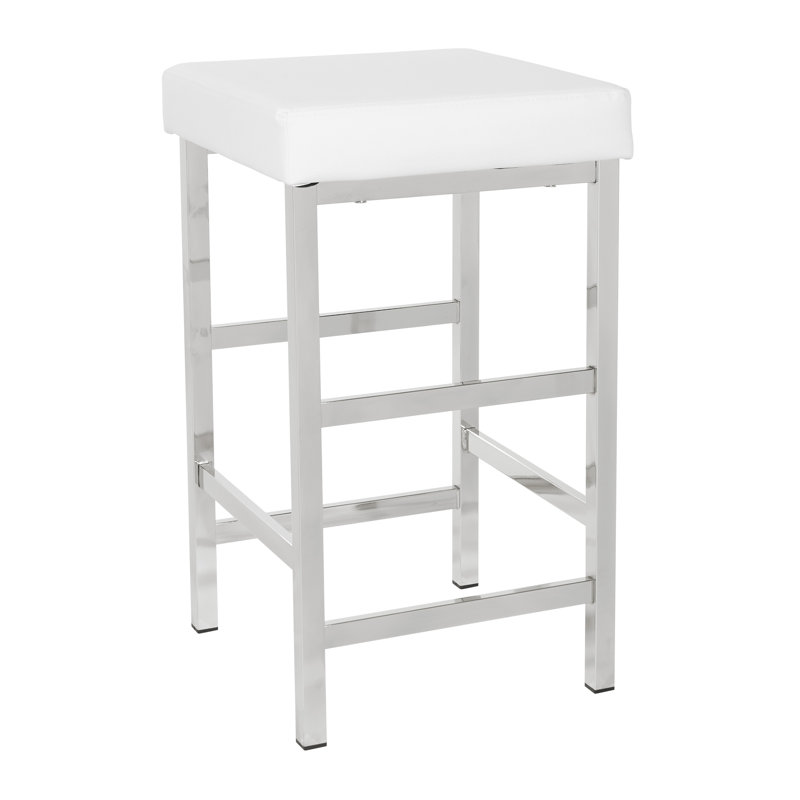 Tabouret de bar et de comptoir Fowey, Simili cuir blanc, Tabouret de comptoir (assise de 26 po de hauteur), Chrome