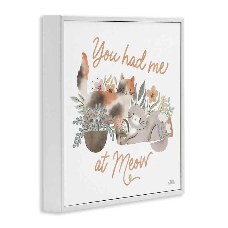 «Meow Garden Friends» par Laura Marshall, Estampe numérique encadrée blanc bord de mer, H 17 po x l 17 po