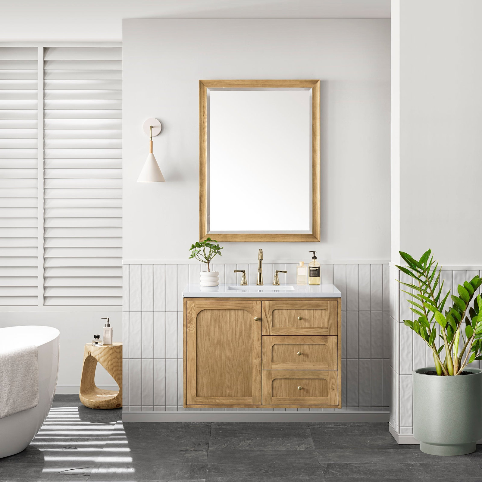 Laurent 36" Single Bathroom Vanity, Honey Brown, White Zeus, 8" Widespread