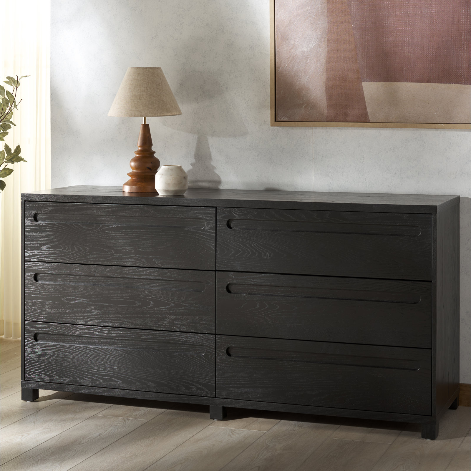 Lesheka 6 Drawer Wood Dresser, Black