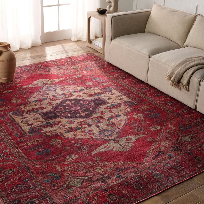 Beesley Machine Washable Red/Brown Rug, Rectangle 7'10" x 10'