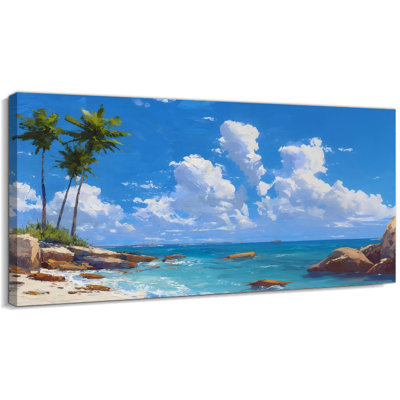  Art mural de toile océan tropical, décor mural de plage côtière pour salon au-dessus du canapé, œuvre d'art tendue tendue avec galerie, prête à être suspendue, 16 po x 32 po