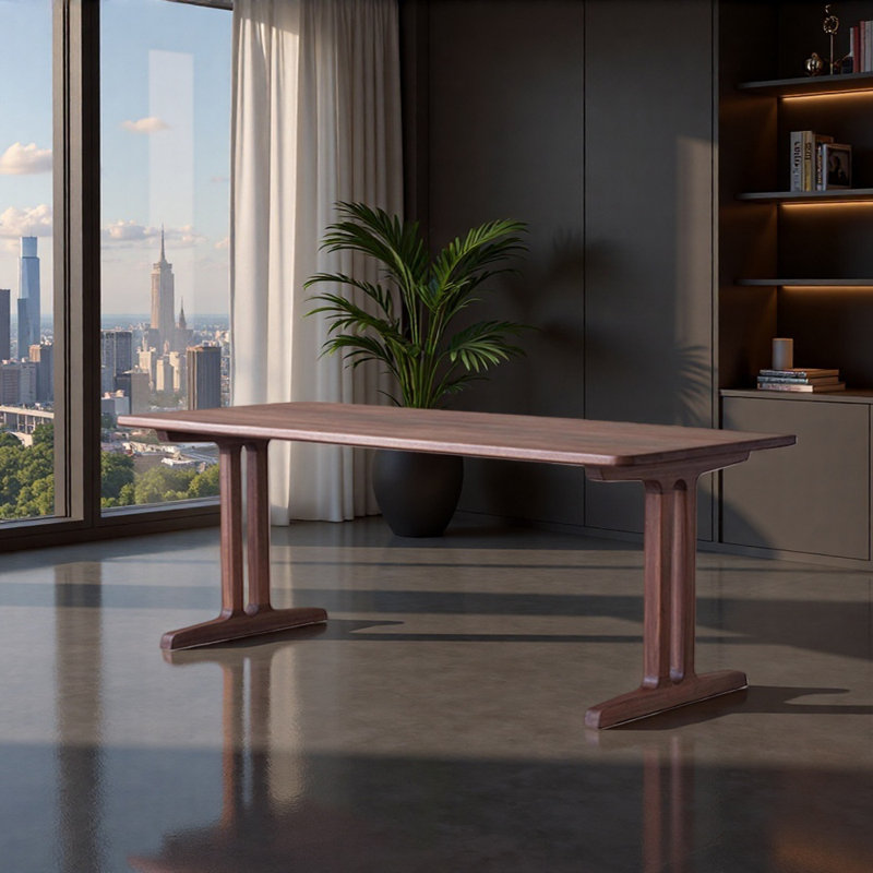 Bureau simple et stable en noyer à grands panneaux, H 29,92 po x l 82,67 po x P 35,43 po