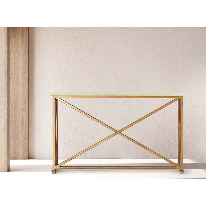 Medallion 60'' Console Table, 36"H x 60"W x 15"D, Royal Gold, Carrera Marble