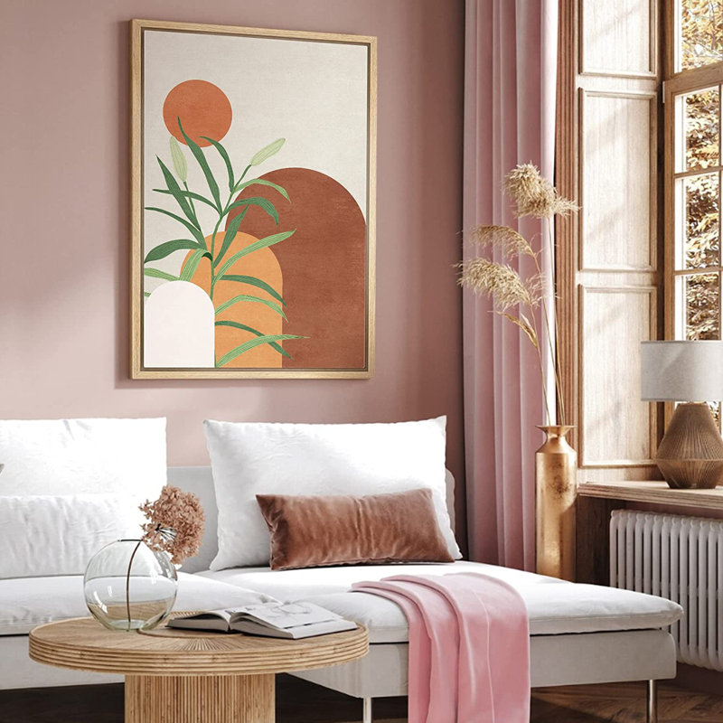 «Mid Century Shape Polygon Palm Leaf Abstract Geometric Illustration - Floater Frame», impression sur toile, Naturel