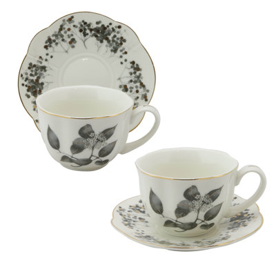 Ensemble de 2 tasses à pétoncles noires et soucoupe à pétoncles noires