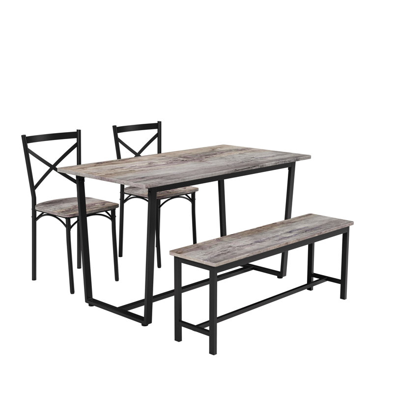 Ensemble de table et de chaises quatre pièces avec dossier, style industriel, structure solide, Gris, Gris, Noir