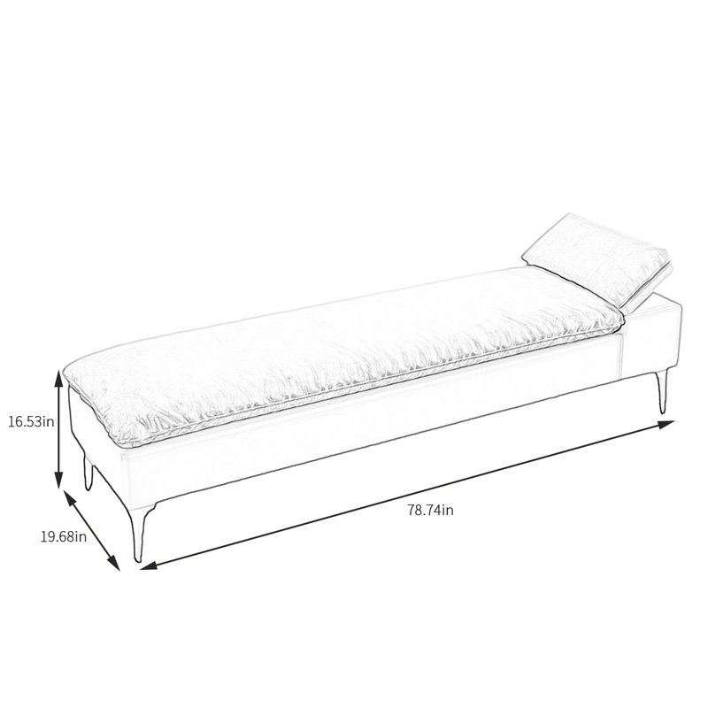 Banc rembourré Tonnisha, H 16,53 po x l 78,74 po x P 19,68 po, Blanc cassé, Gris