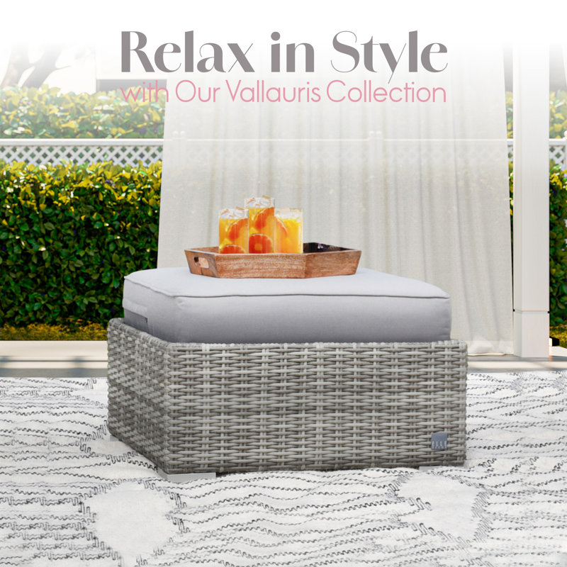 Modern Square Grey Wicker Outdoor Ottoman with Cushion