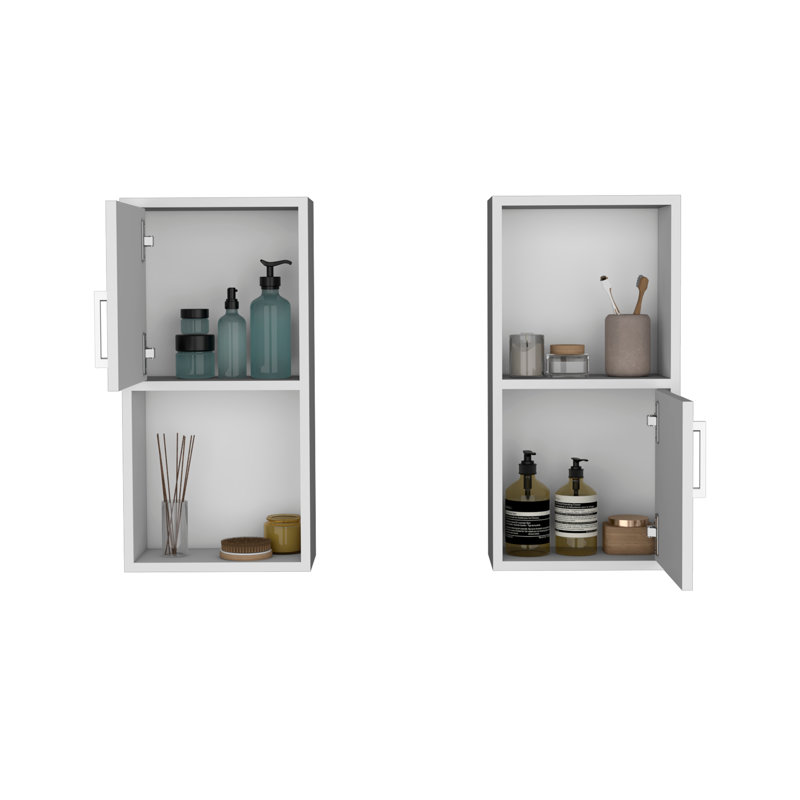 Armoire à pharmacie murale avec rangement ouvert et fermé 2 pièces Oba, Blanc