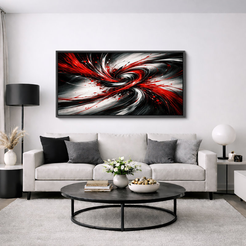 Abstrait rouge et noir, tourbillon dynamique, photos de salon audacieuses, impression sur toile encadrée, Cadre noir