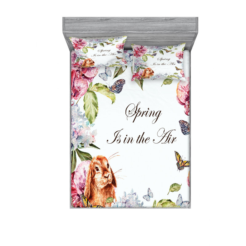 Ensemble de draps florales à papillons orchidées hyacintha lapins, Ensemble de drap pour grand lit avec drap-housse