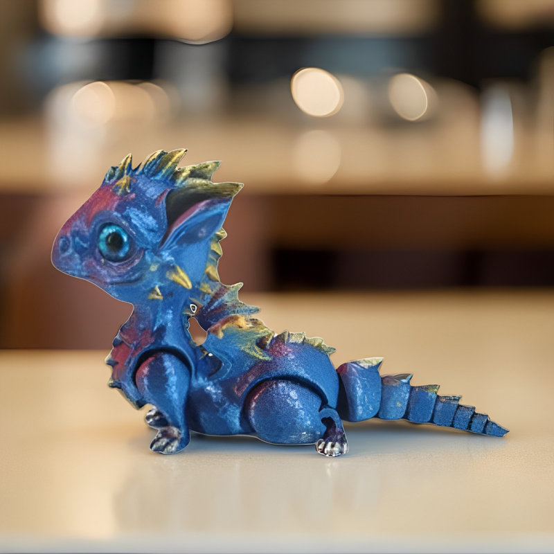 5.75"W 3D Dragon Sitting Figurine, 4" H x 5.75" W x 3" D, Dark Blue
