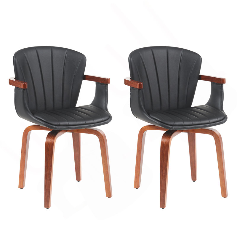 Chaises de salle à manger pivotantes Mid-Century modernes en bois cintré (ensemble de 2) - Chaises d'appoint en cuir PU pressées à chaud