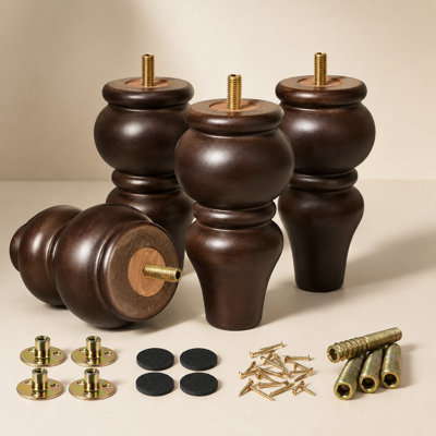 8 Inch Wood Couch Legs Set of 4 Solid Eucalyptus with 5/16" and M8 Bolts