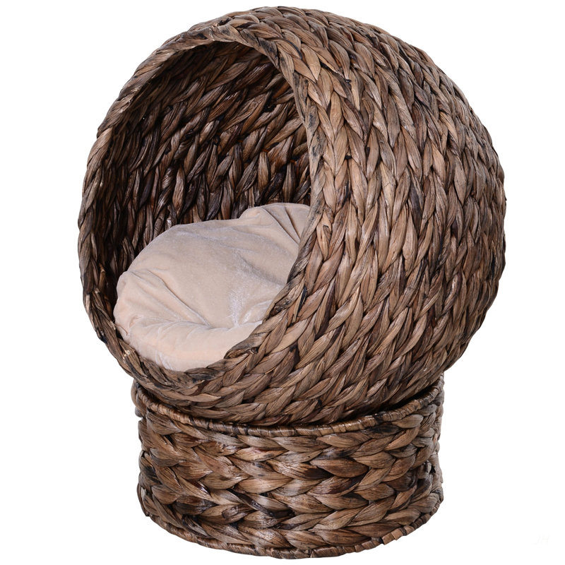 Lit pour chat surélevé tissé à la main avec coussin moelleux et forme d'œuf de chat Pawhut, Gris