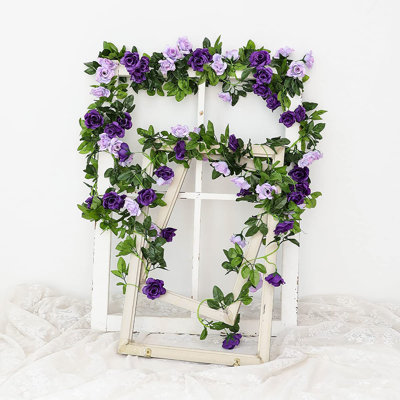 3PCS 23.7FT Artificial Purple Rose Flower Garland
