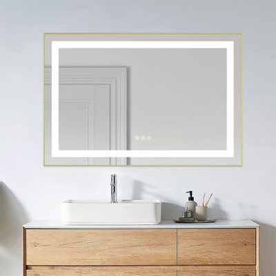 Miroir de meuble-lavabo avant et rétroéclairé à cadre en aluminium, antibuée / gradation continue / 3 couleurs réglables