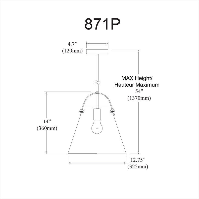 Luminaire suspendu 1 lumière à cône simple Eben, Laiton vieilli