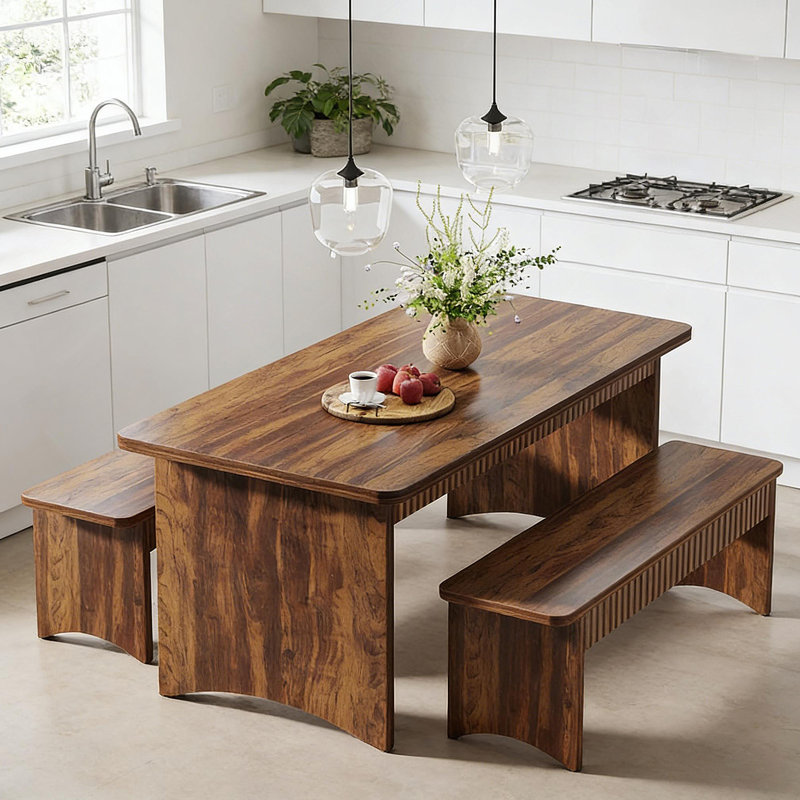 Ensemble de salle à manger 3 pièces, table de cuisine de style campagne avec deux bancs