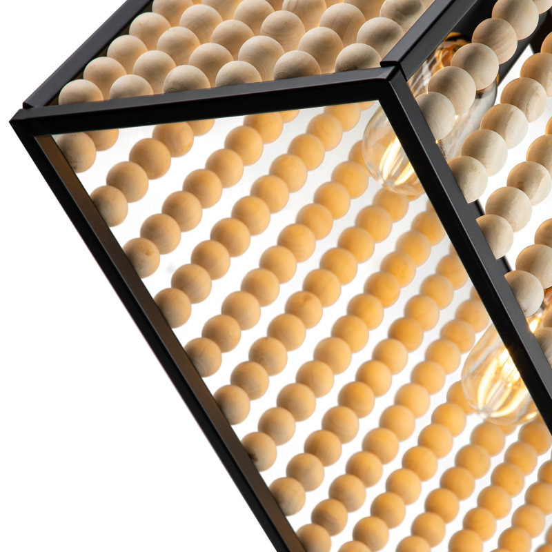 Luminaire suspendu rectangulaire à 4 lumières pour îlot de cuisine avec détails en bois Bailey-Kye