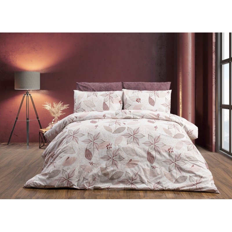 Ensemble de housse de couette, Housse de couette très grand californien et 2 tai, Motif floral rose