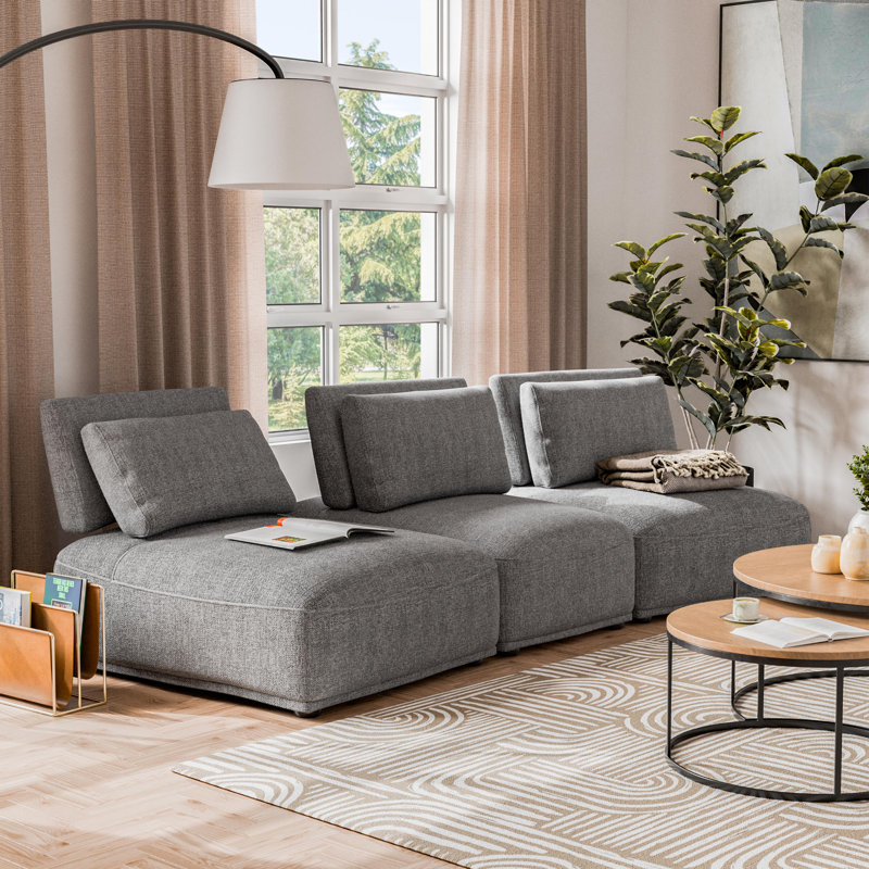 Aukeem 3 - Piece Upholstered Sectional, Gray Polyester