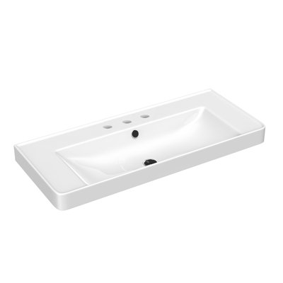 Prime 105 Wall Mounted or Drop-In Bathroom Sink with Three Faucet Holes in Glossy White