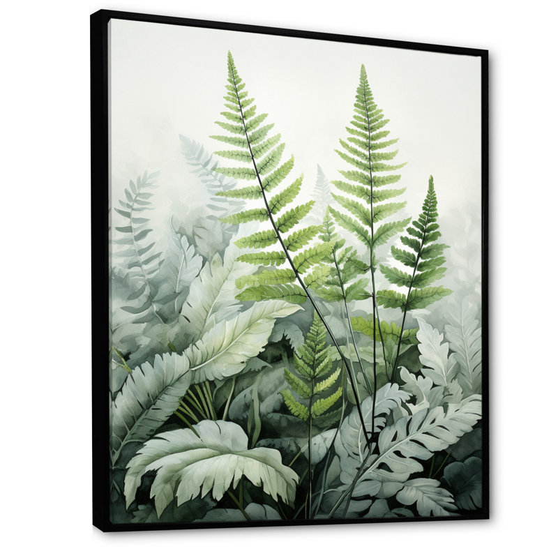Figurine Logemann Minimal Ferns Emerald Reverie II - Fougères, 44" H x 34" W, Cadre flottant noir
