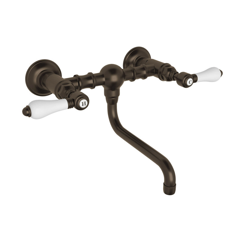 Acqui Wall Mount Bridge Lavatory Faucet, Tuscan Brass, Lever Handle