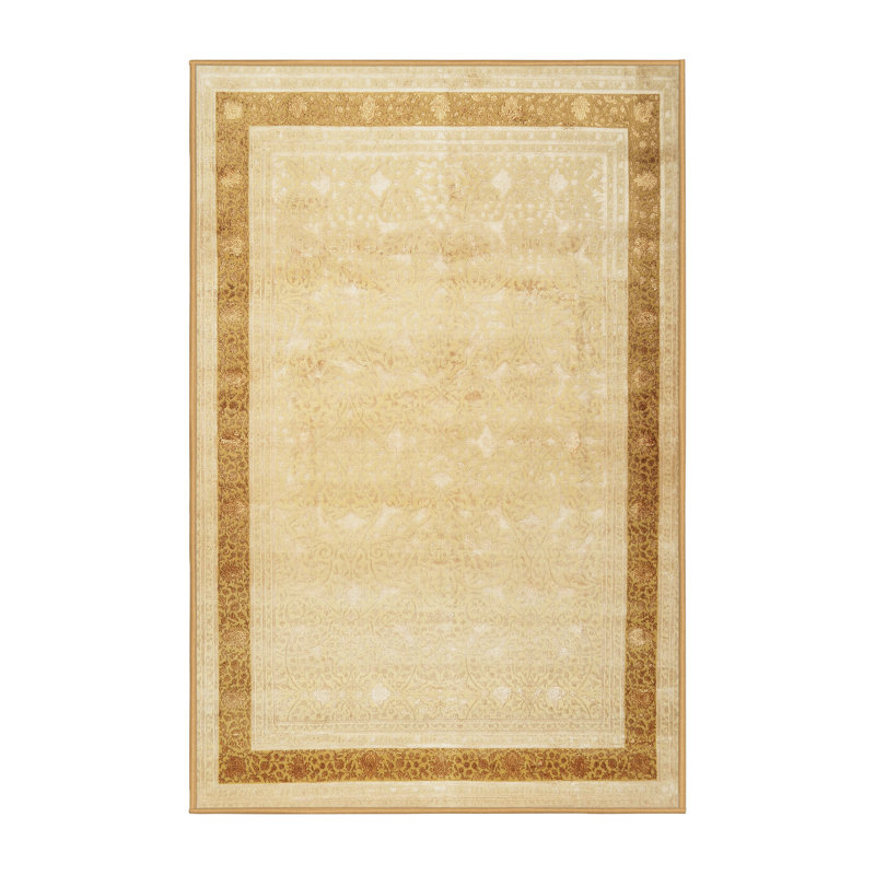 Tapis traditionnel beige / doré Dinius, Rectangle 5 pi x 7 pi