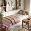 EU & UK Single Ottoman Daybed, Velvet Upholstered Sofa Bed with RGB LED Lights & USB/Type-C Charging, Grey/Cream-1647653464-1649838259