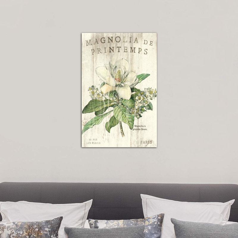«Magnolia De Printemps» par Sue Schlabach - impression d'art graphique, H 26 po x l 18 po x 1,5 po, Toile tendue