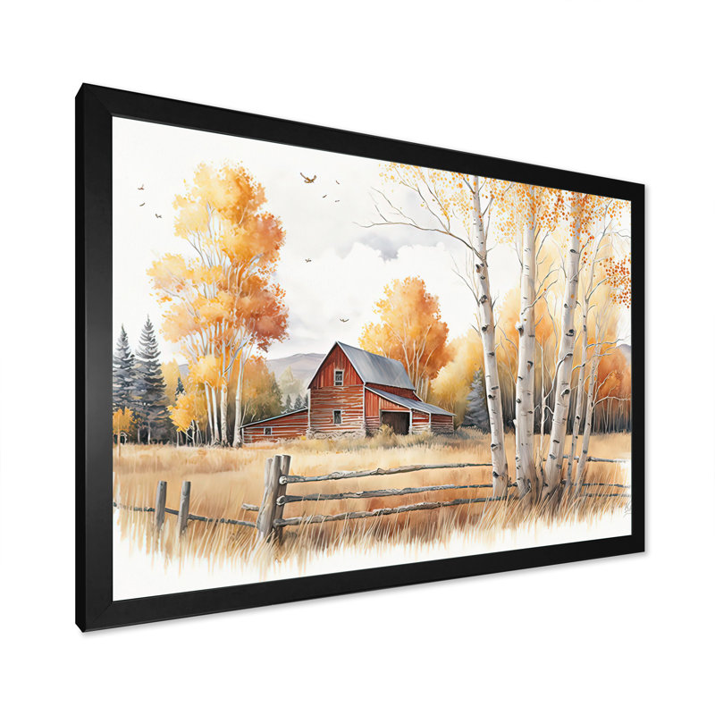 «Path To The Barn V» - Art mural sur toile paysage de grange, Cadre simple noir, H 12 po x l 20 po x P 1 po