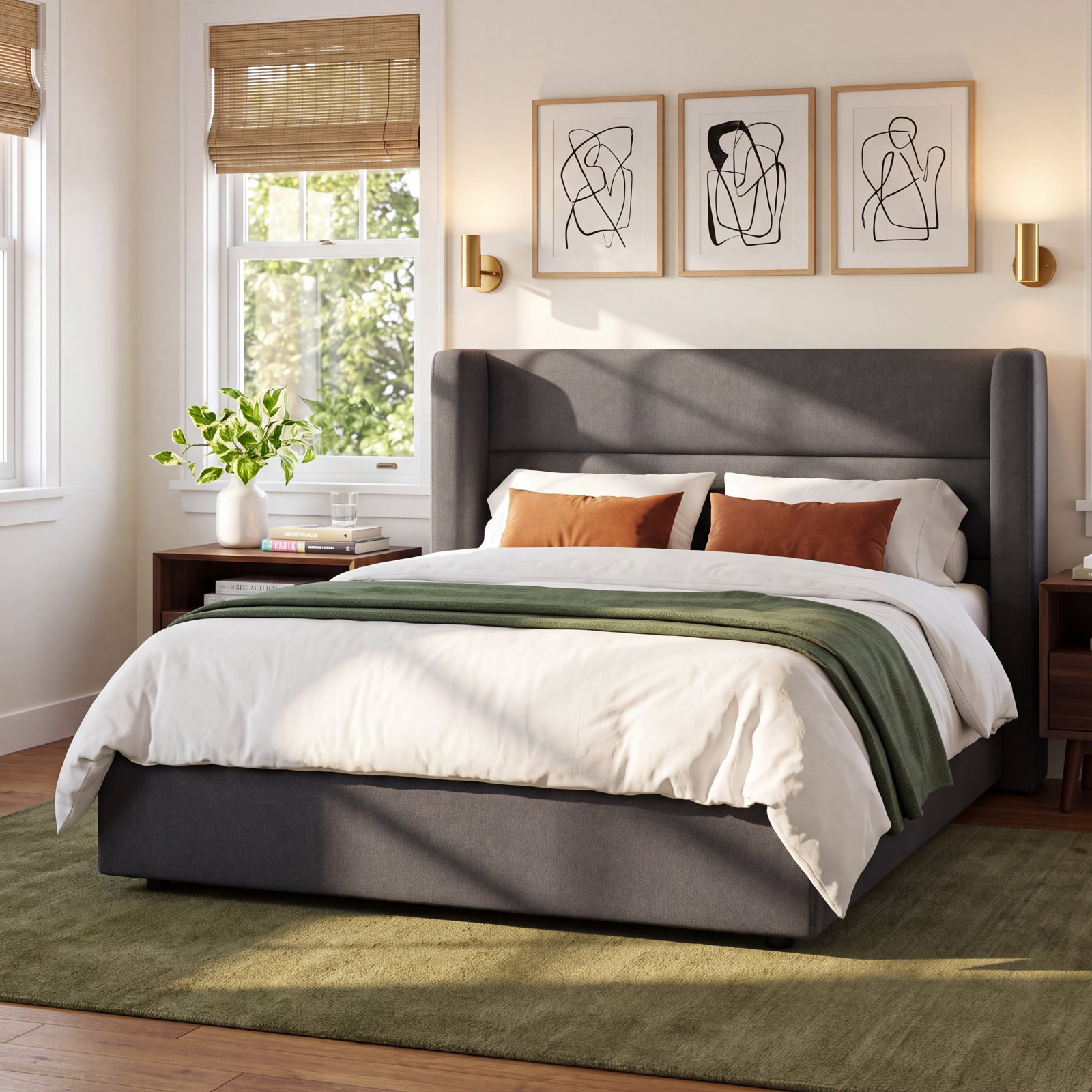 Jayla Platform Bed, Queen, Effie Smoke Performance Linen