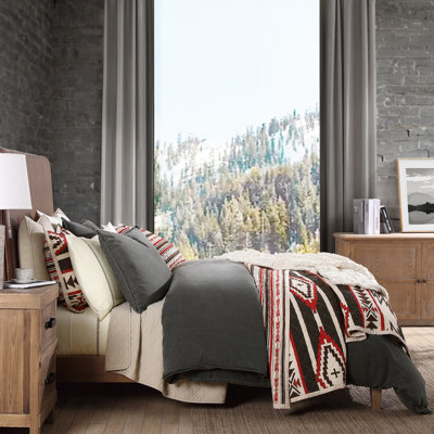 Cortez White Red Gray Brown Cotton Geometric Aztec Pattern Reversible Western Lodge Quilt Set