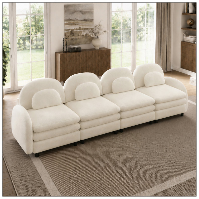 Canapé 4 places Teddy, L 129,1 po, Beige White