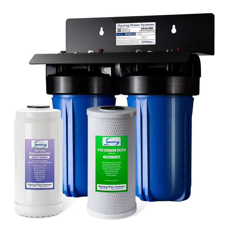 iSpring WGB21B-DS 2-Stage Whole House Water Filtration System, with 10" x 4.5" Sediment CTO(Chlorine, Taste, and Odor) Filter, Anti-scale ployfilter, 1" Inlet/Outlet