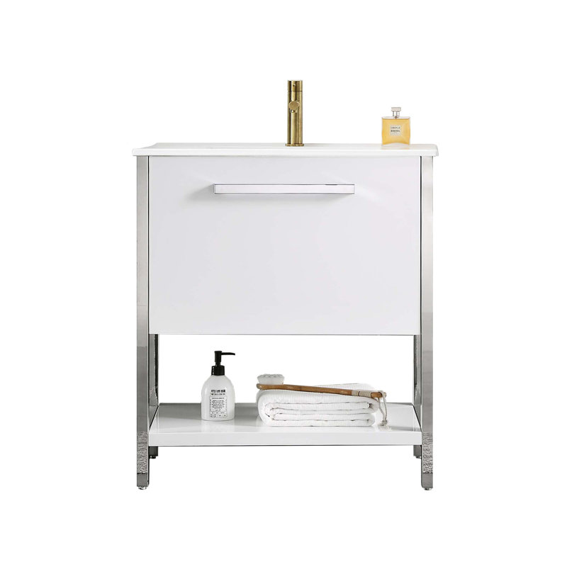 Meuble-lavabo simple 30 po avec lavabo, Blanc lustré