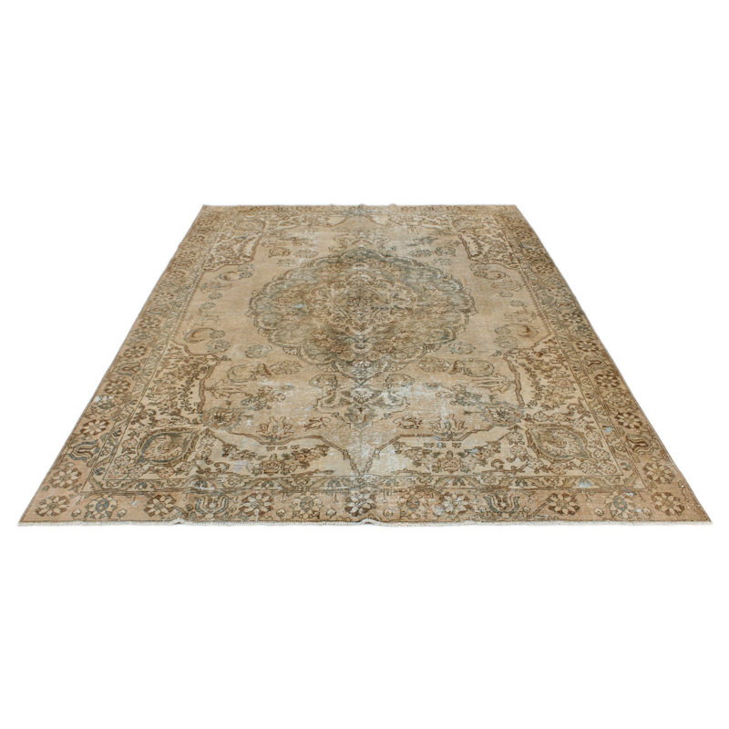 7x9 Beige and Brown Turkish Oushak Rug