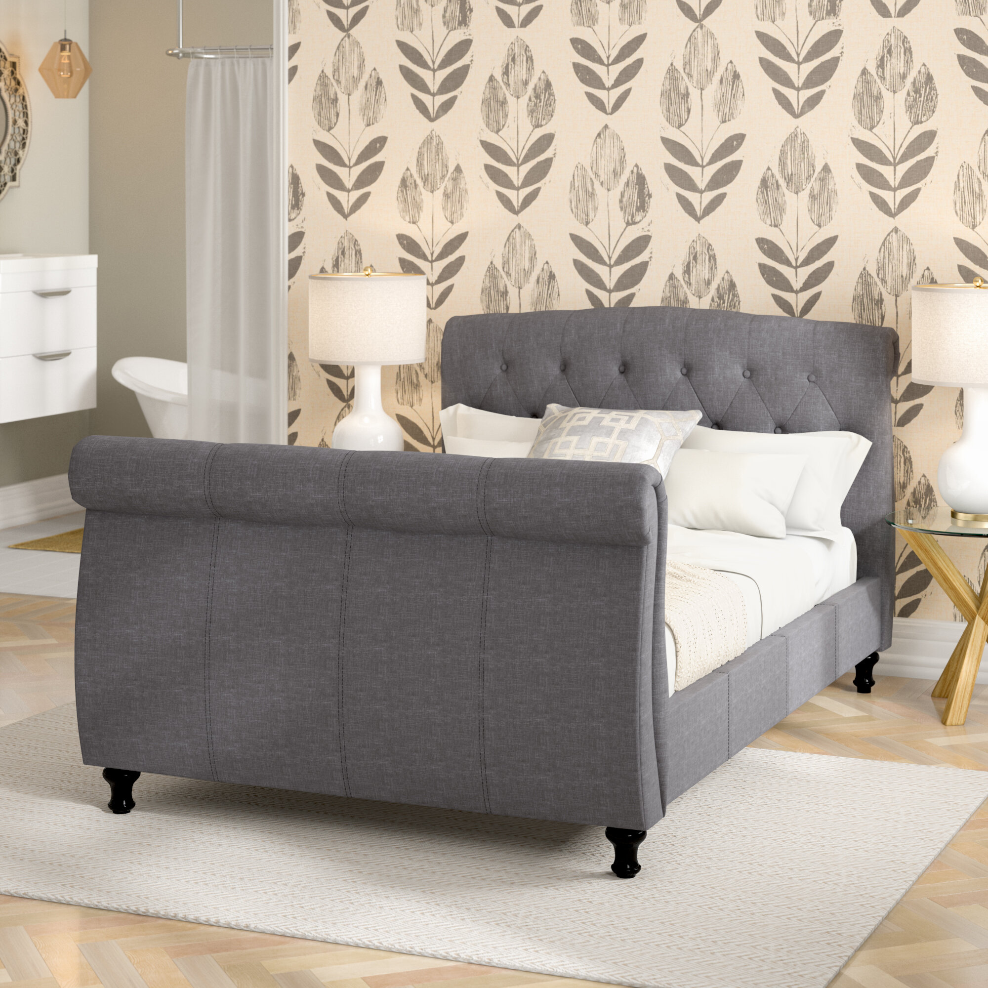 Wayfair upholstered sleigh deals bed