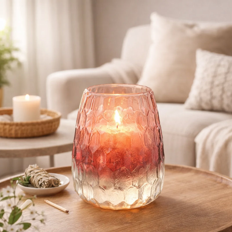 Glass Hurricane | Ruby Lustre Glass Votive | 6" | Home Decor | Candle Holder, Ruby, 5" H x 5" W x 6.3" D