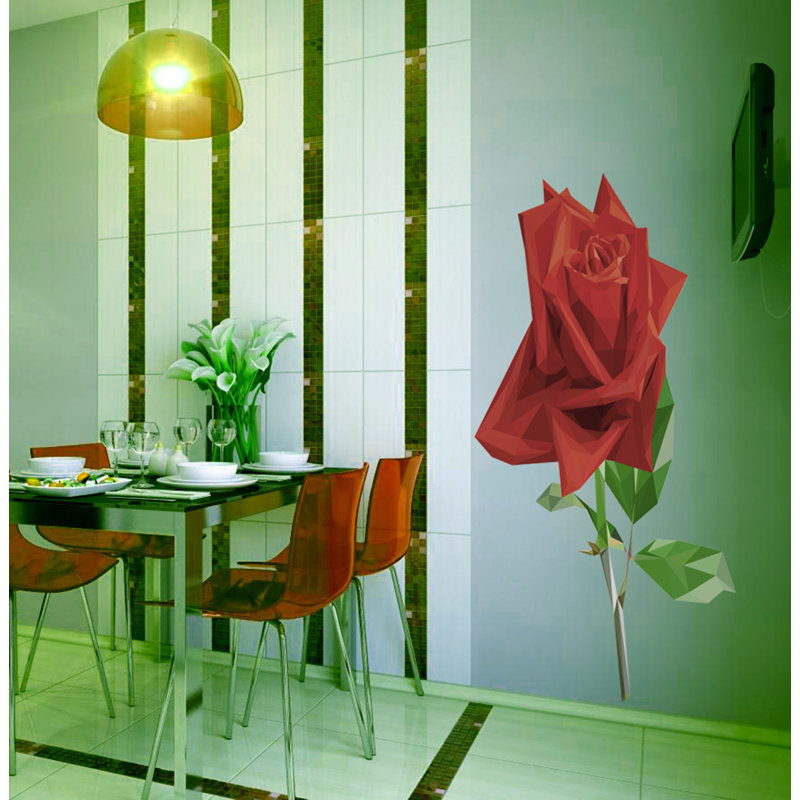Décalcomanie murale rose polygonale, H 33 po x l 39 po
