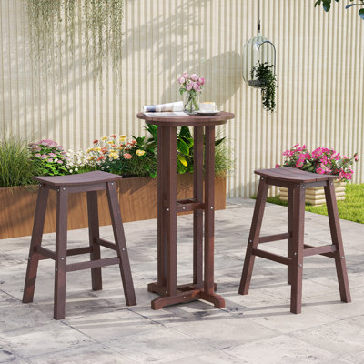 29'' Patio Bar Stool Set of 2 w/ Curved Seat & Footrests for Backyard Outdoor Brown